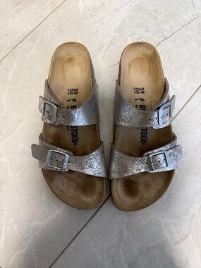 Birkenstock Metallic Silver Two-Strap Sandals size 39